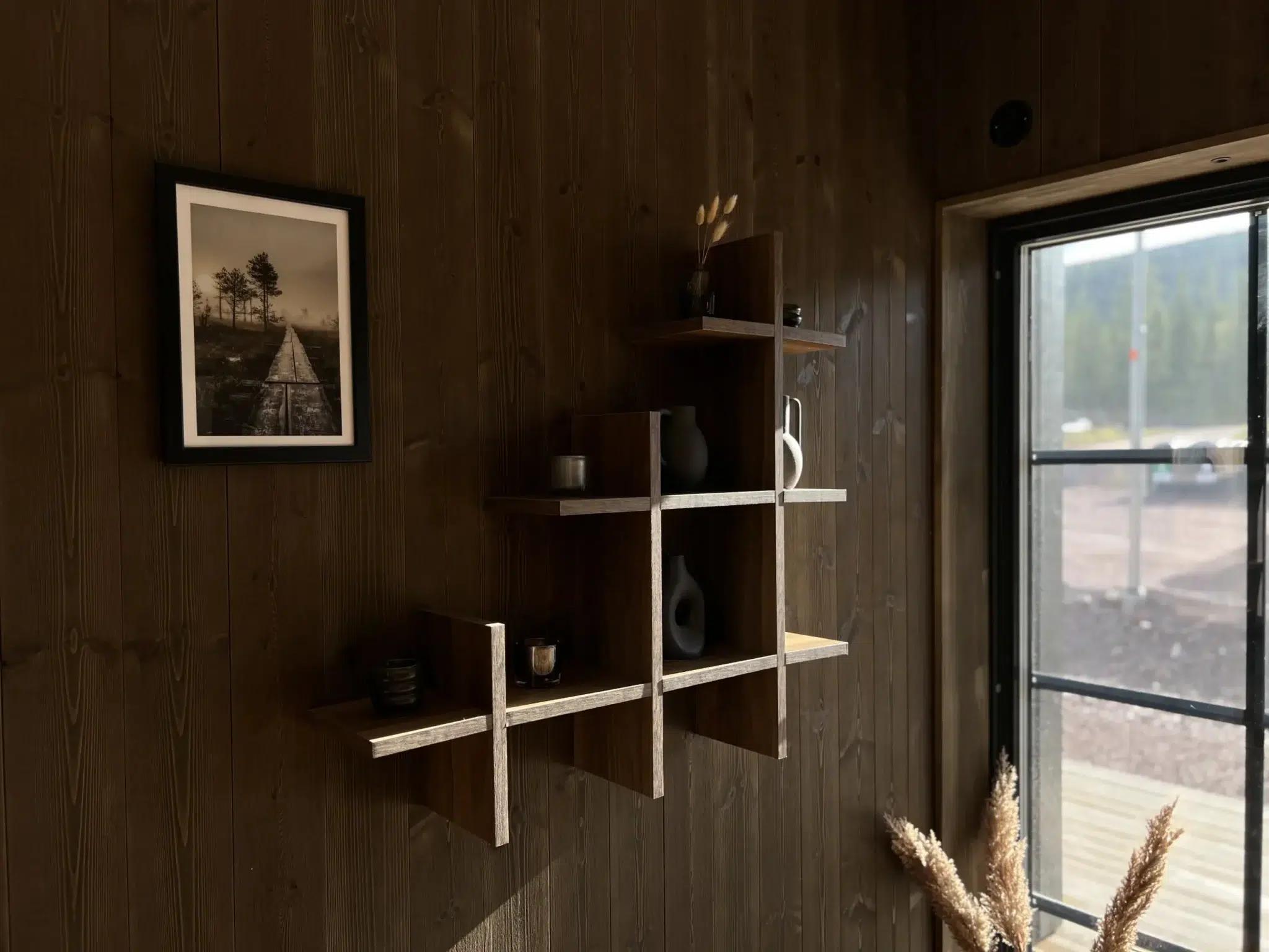 Detaljbild av vardagsrum i Fjällbäcken 1A med snygg och stilren inredning – premiumboende i Sälen